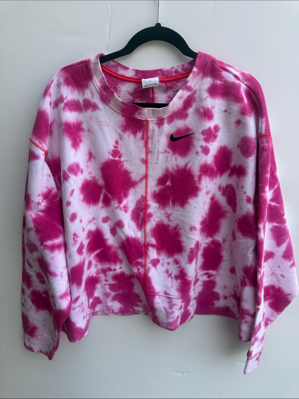 Nike Pink and White Tie-Dye Crop Sweatshirt